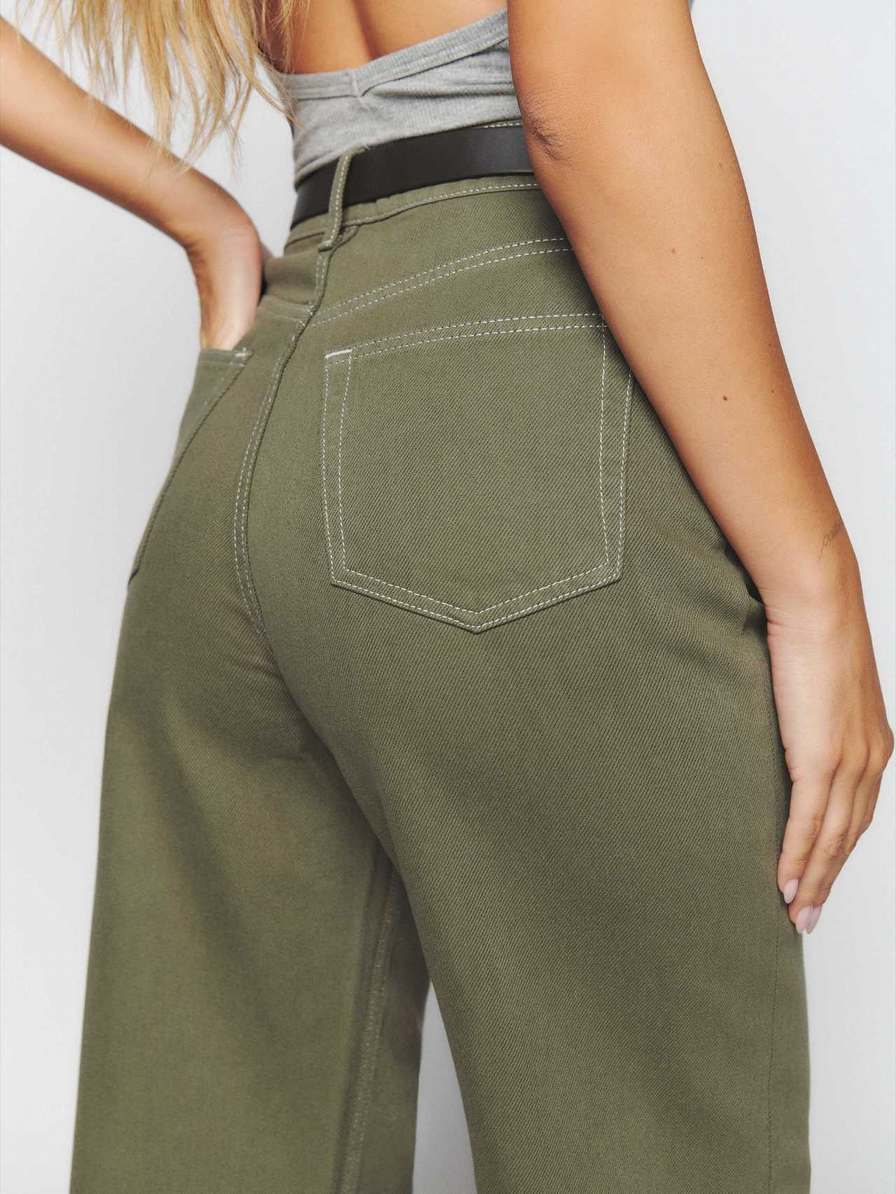 Women's Reformation Cary High Rise Slouchy Wide Leg Jeans Dark Green | USA-3514762