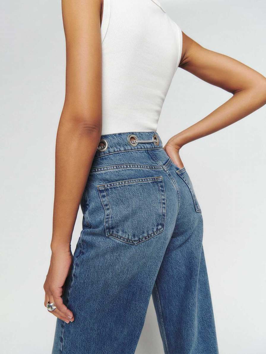 Women's Reformation Cary High Rise Slouchy Wide Leg Jeans Blue | USA-420178