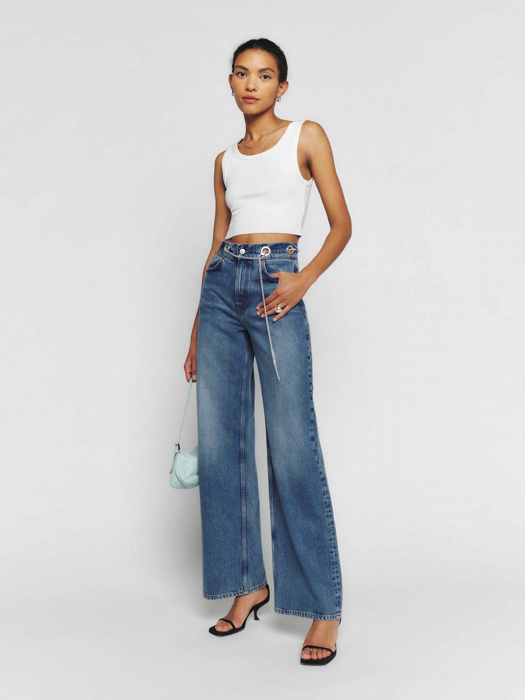 Women's Reformation Cary High Rise Slouchy Wide Leg Jeans Blue | USA-420178