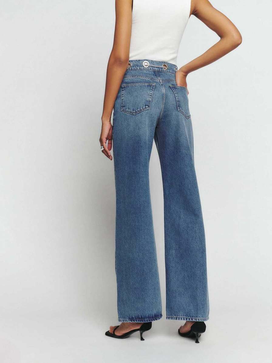 Women's Reformation Cary High Rise Slouchy Wide Leg Jeans Blue | USA-420178