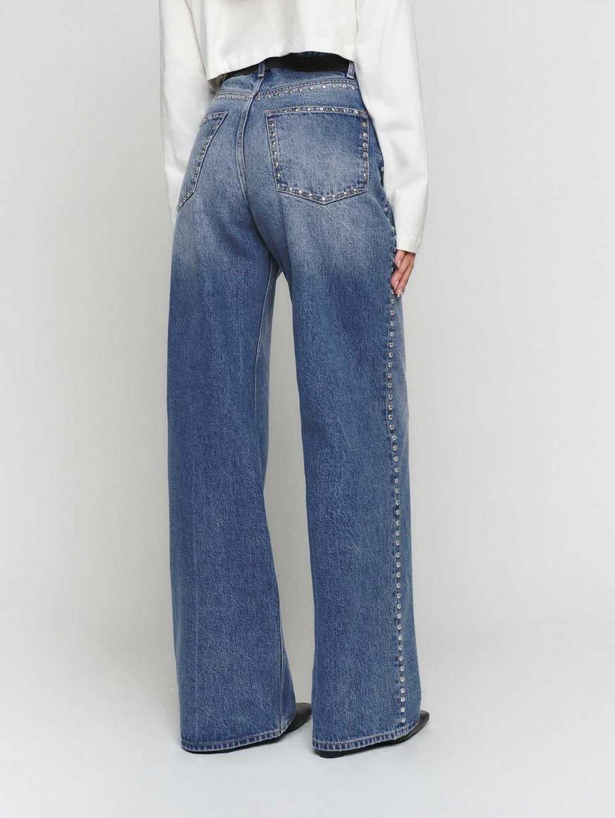 Women's Reformation Cary High Rise Slouchy Wide Leg Jeans Blue | USA-481750