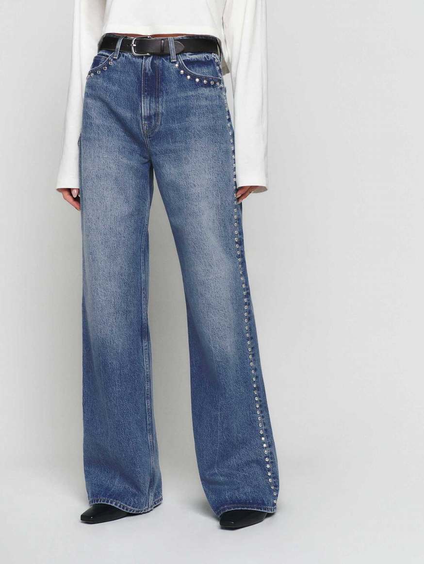 Women's Reformation Cary High Rise Slouchy Wide Leg Jeans Blue | USA-481750