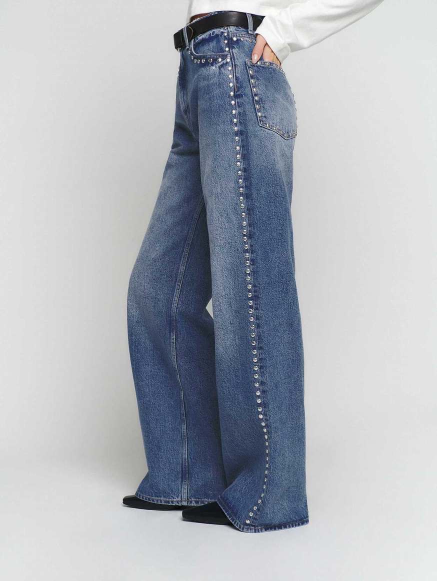 Women's Reformation Cary High Rise Slouchy Wide Leg Jeans Blue | USA-481750