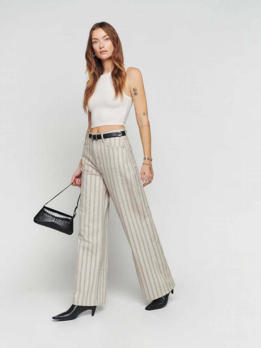 Women's Reformation Cary High Rise Slouchy Wide Leg Jeans Stripes | USA-521743