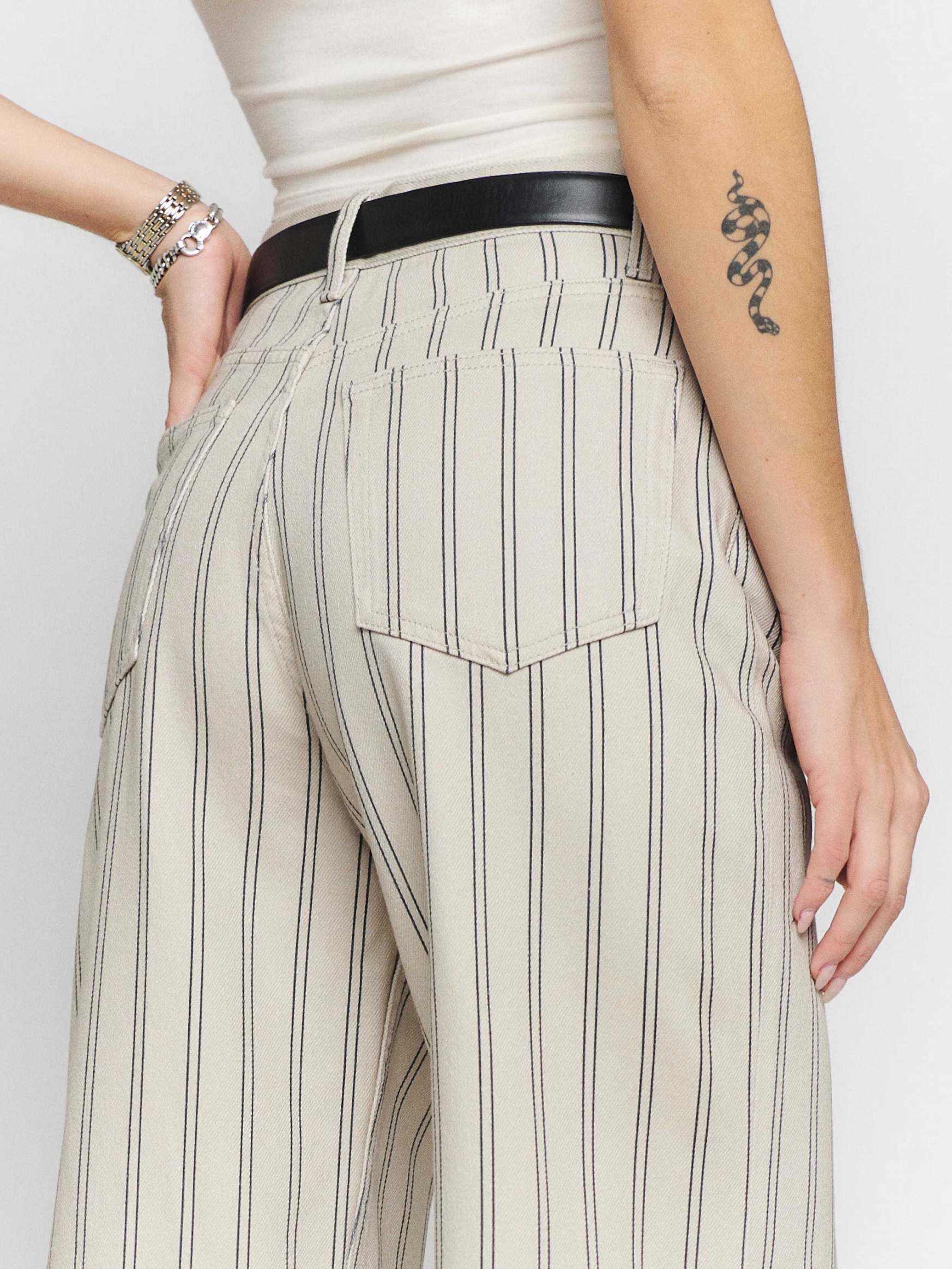 Women's Reformation Cary High Rise Slouchy Wide Leg Jeans Stripes | USA-521743