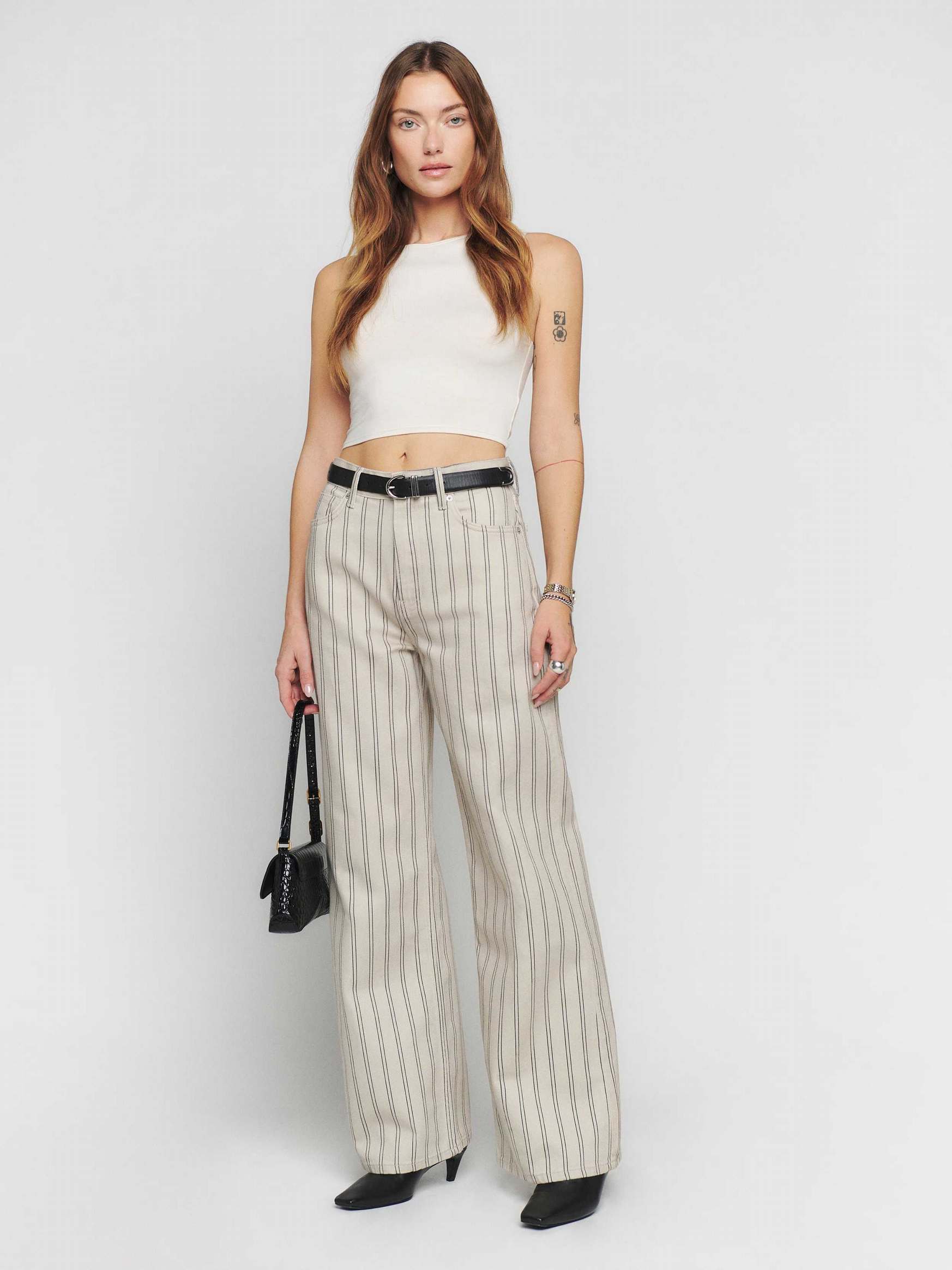 Women's Reformation Cary High Rise Slouchy Wide Leg Jeans Stripes | USA-521743