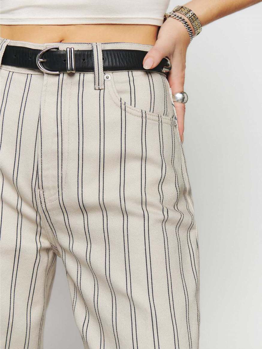 Women's Reformation Cary High Rise Slouchy Wide Leg Jeans Stripes | USA-521743