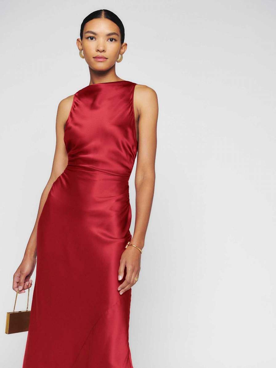 Women's Reformation Casette Silk Dress Red | USA-783502