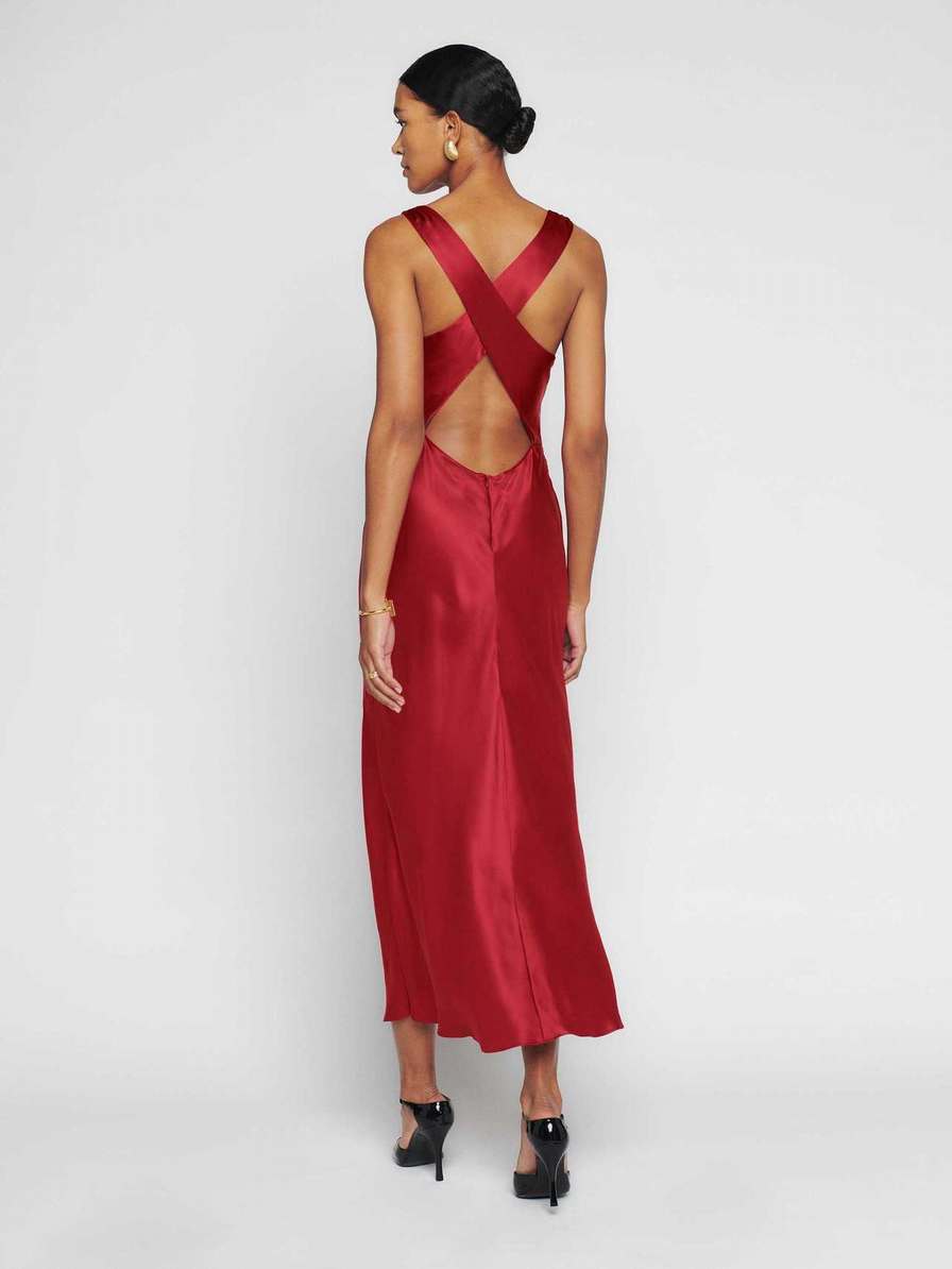 Women's Reformation Casette Silk Dress Red | USA-783502