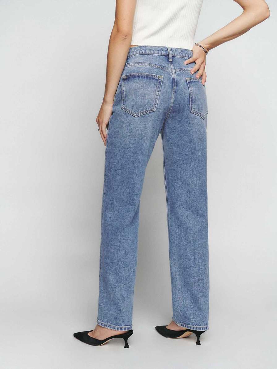 Women's Reformation Casey Mid Rise Relaxed Straight Jeans Azure | USA-265703