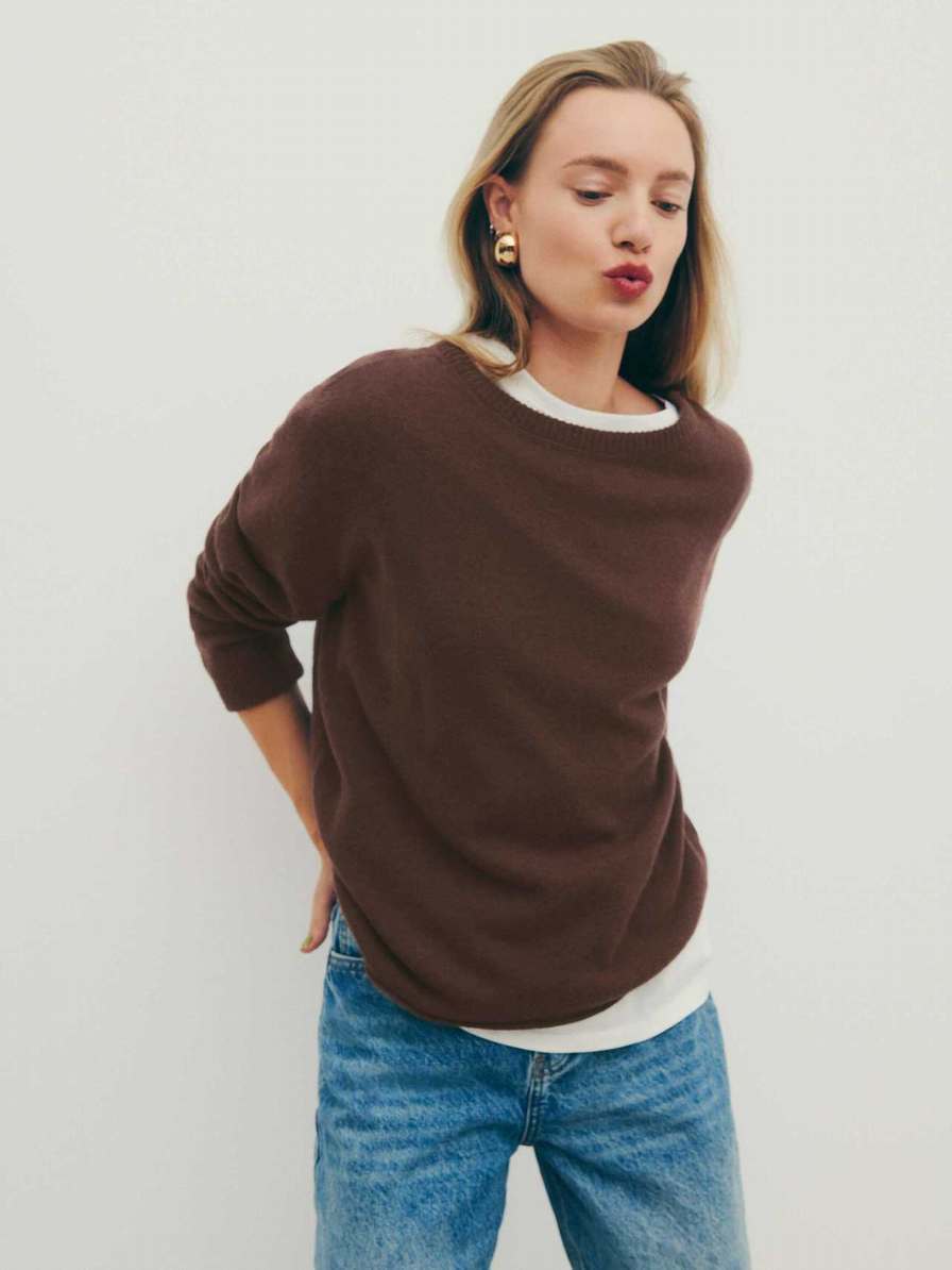 Women's Reformation Cashmere Boyfriend Sweater Brown | USA-2687341