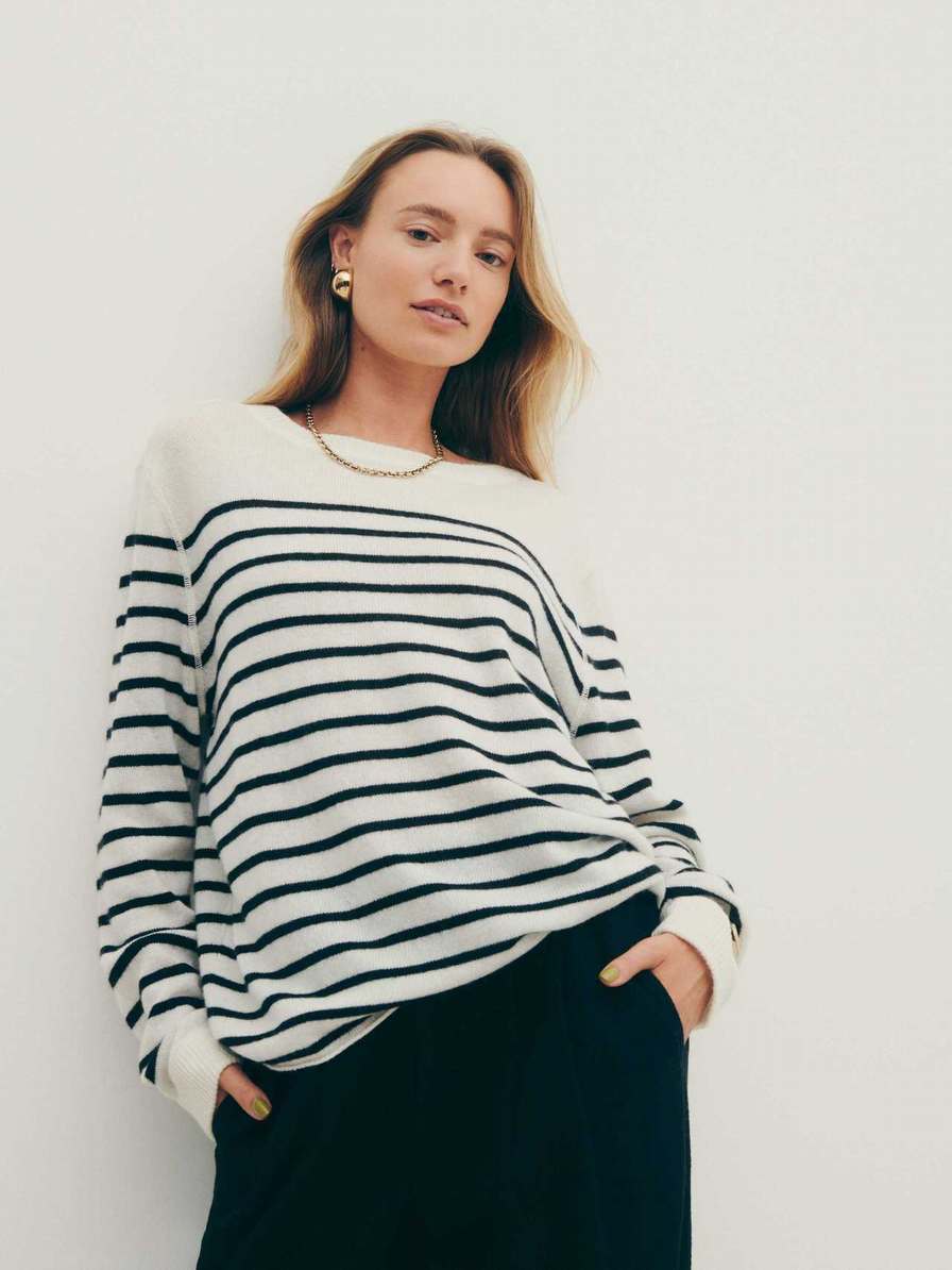 Women's Reformation Cashmere Boyfriend Sweater Black Stripes | USA-4813706