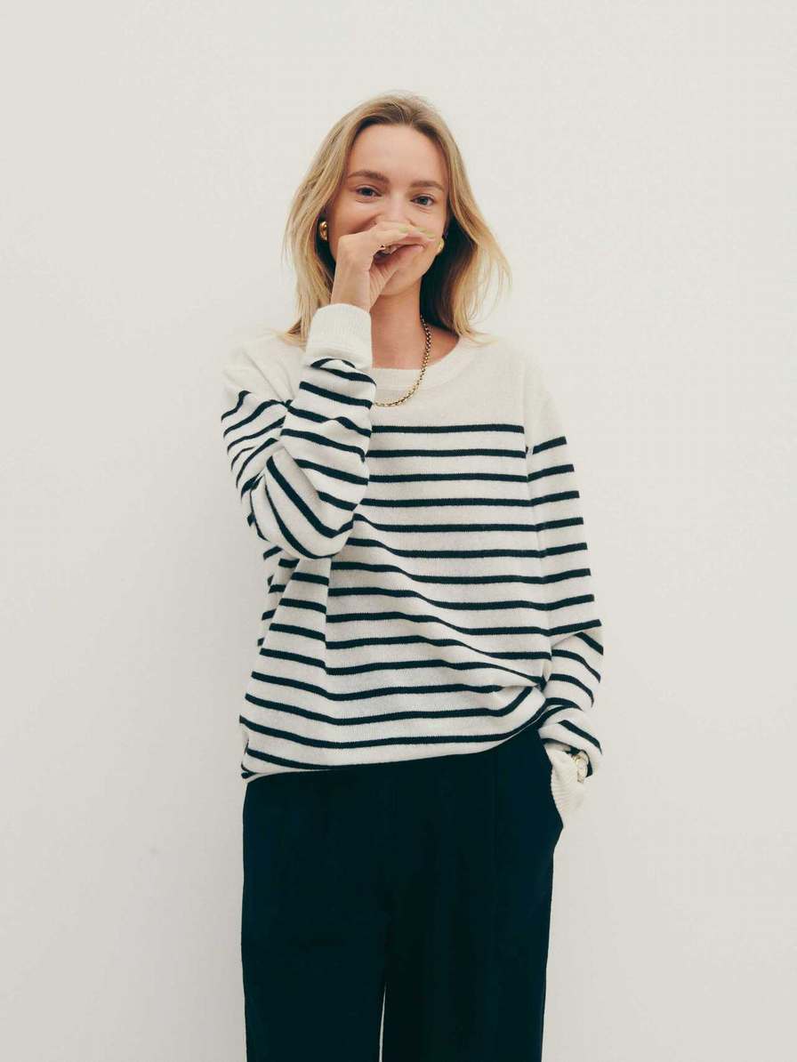 Women's Reformation Cashmere Boyfriend Sweater Black Stripes | USA-4813706