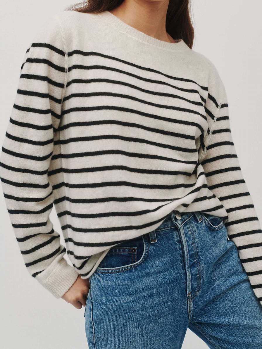 Women's Reformation Cashmere Boyfriend Sweater Black Stripes | USA-4813706