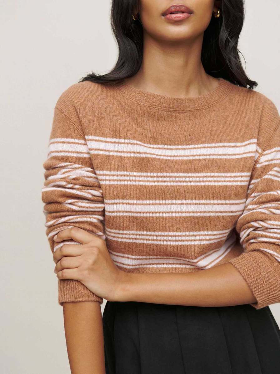 Women's Reformation Cashmere Boyfriend Sweater Brown Stripes | USA-4850371