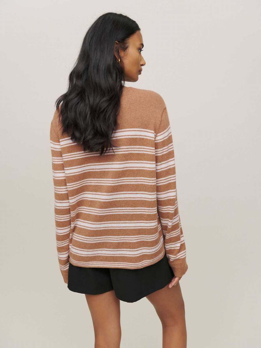 Women's Reformation Cashmere Boyfriend Sweater Brown Stripes | USA-4850371