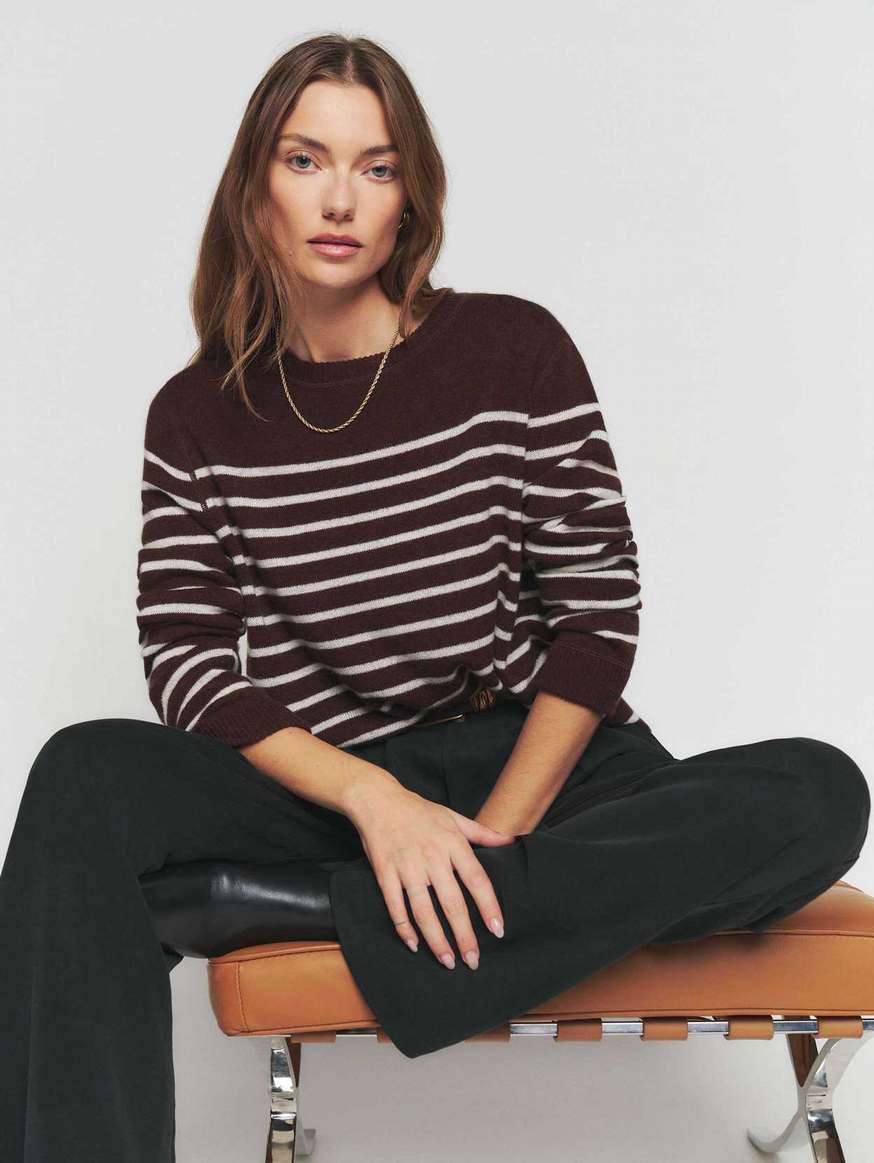 Women's Reformation Cashmere Boyfriend Sweater Stripes | USA-710325