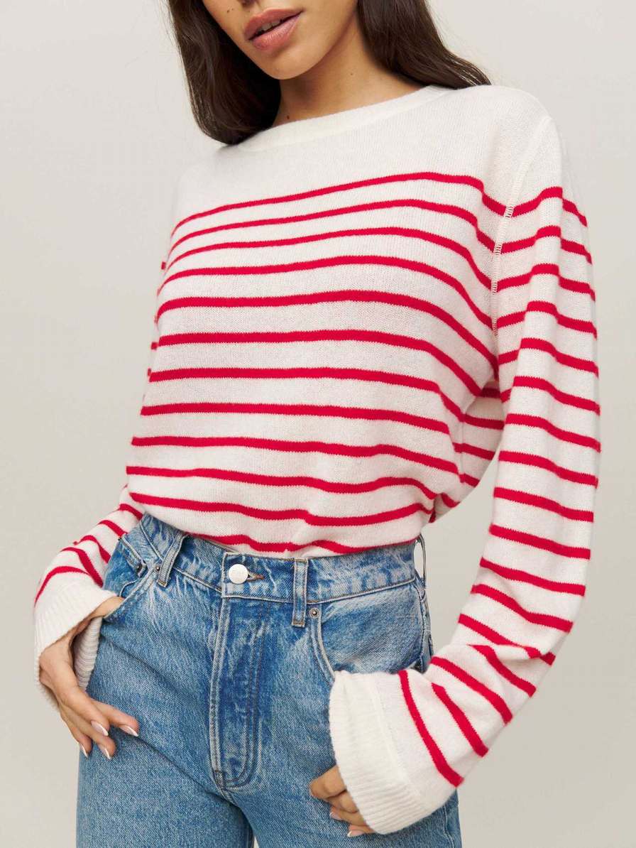 Women's Reformation Cashmere Boyfriend Sweater Stripes | USA-751248