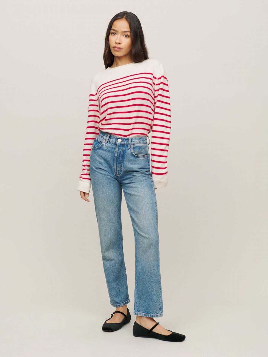 Women's Reformation Cashmere Boyfriend Sweater Stripes | USA-751248