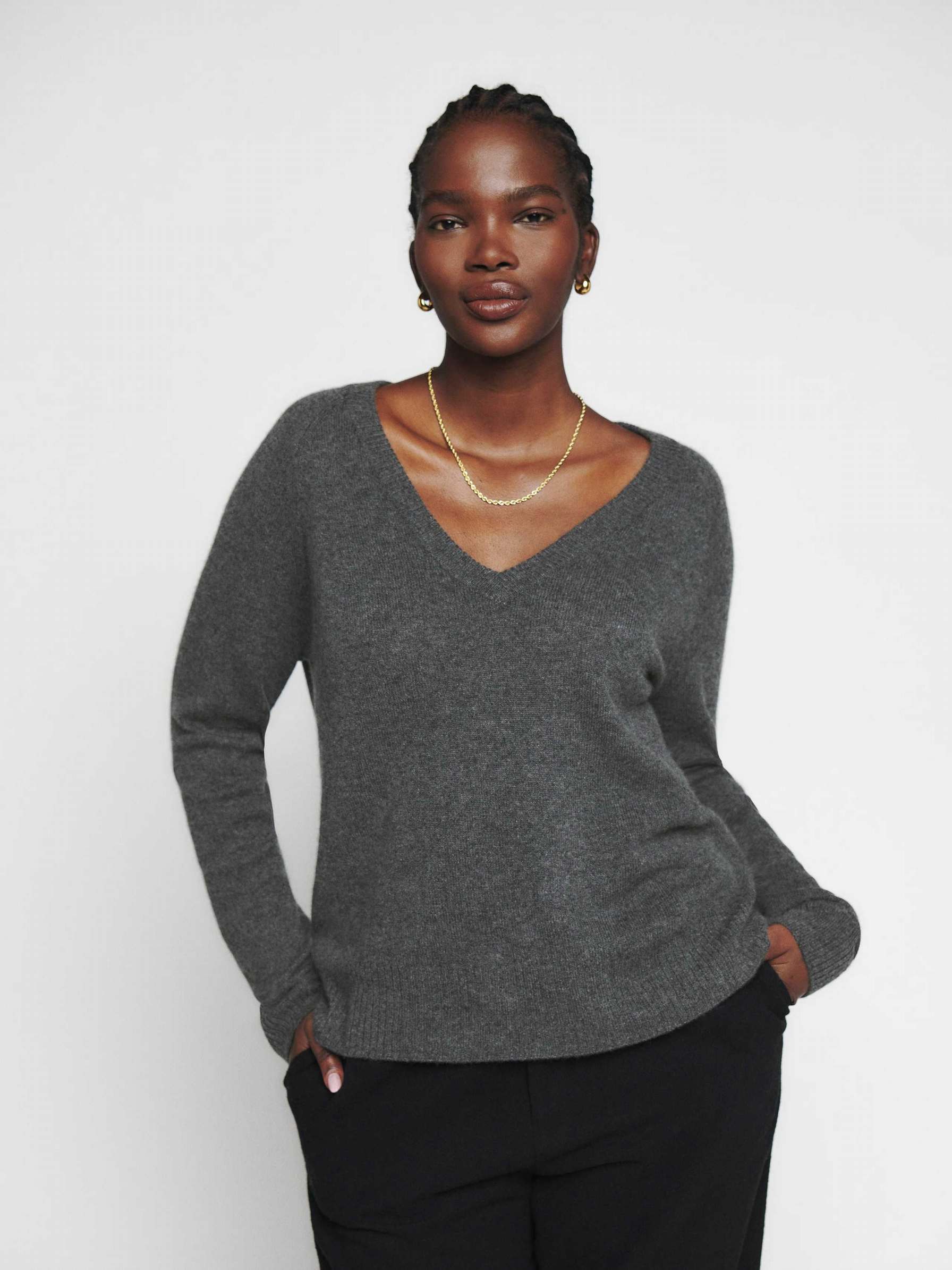 Women's Reformation Cashmere Relaxed V-Neck Sweater Grey | USA-057316