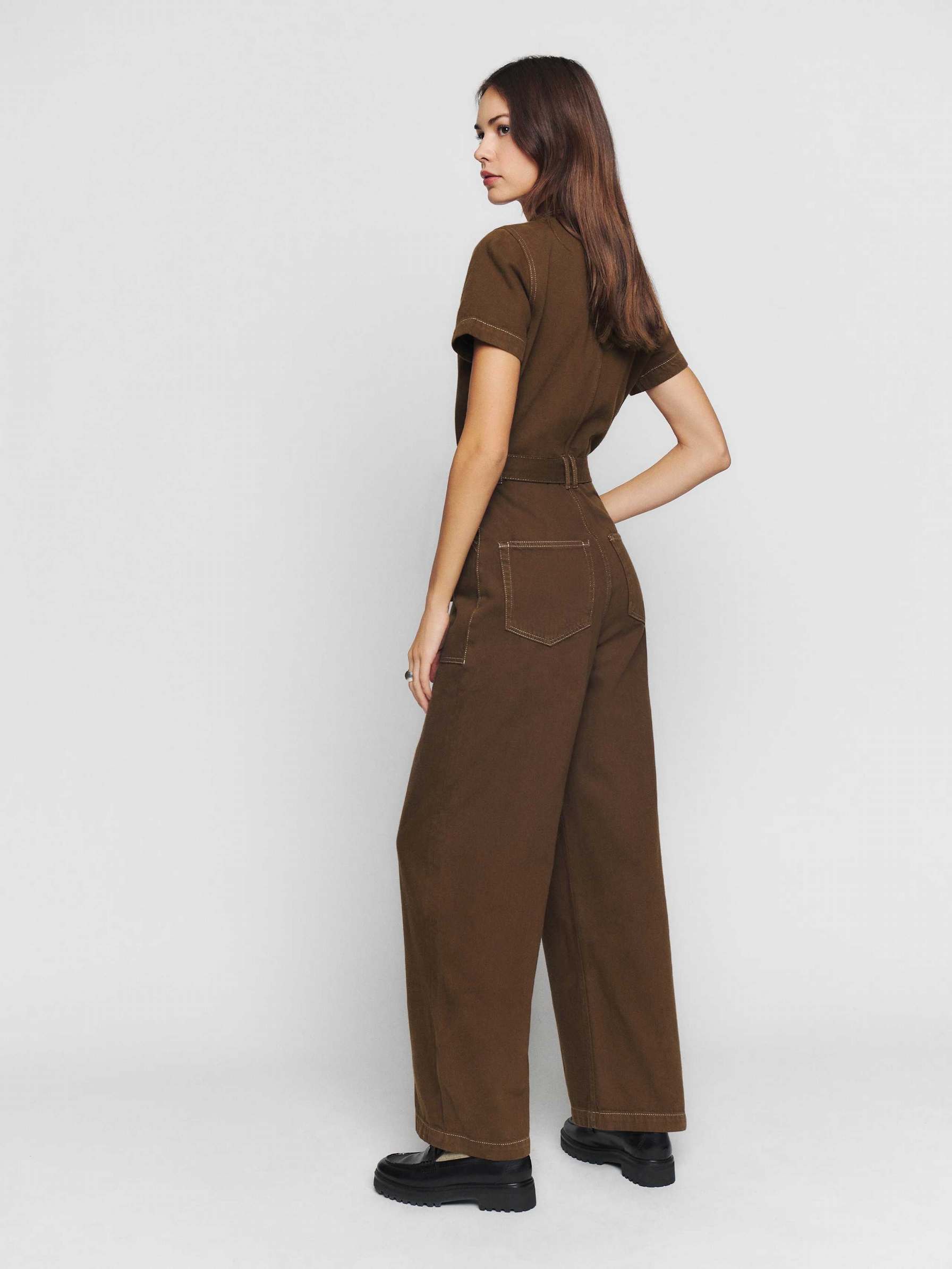 Women's Reformation Cassidy Denim Jumpsuit Chocolate | USA-183426