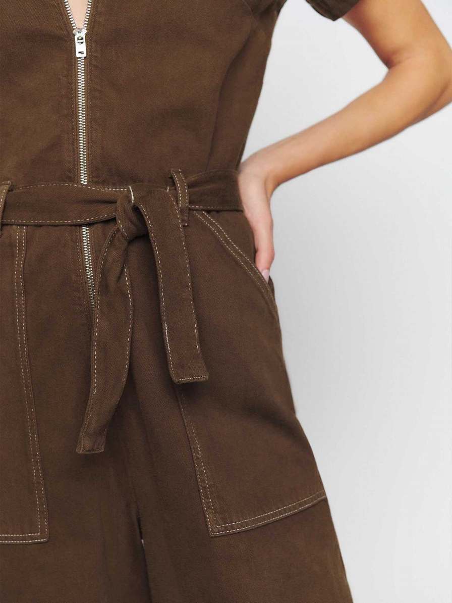 Women's Reformation Cassidy Denim Jumpsuit Chocolate | USA-183426