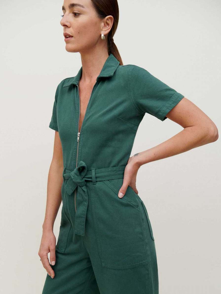 Women's Reformation Cassidy Denim Jumpsuit Dark Green | USA-508261