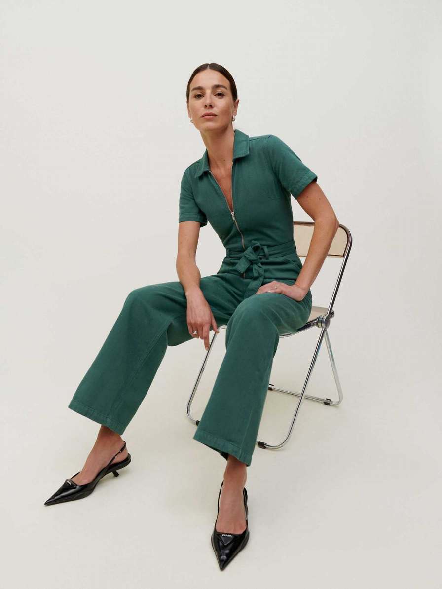 Women's Reformation Cassidy Denim Jumpsuit Dark Green | USA-508261