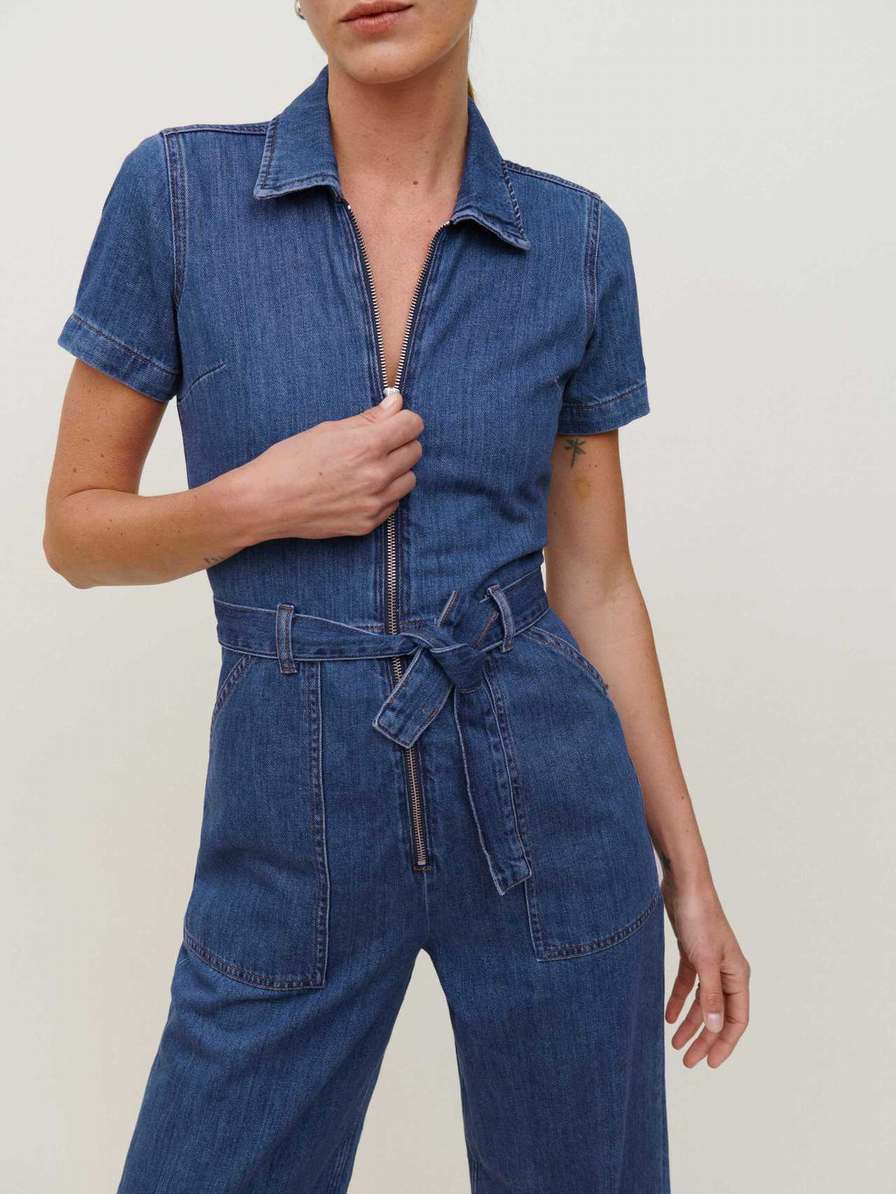 Women's Reformation Cassidy Denim Jumpsuit Blue | USA-642053