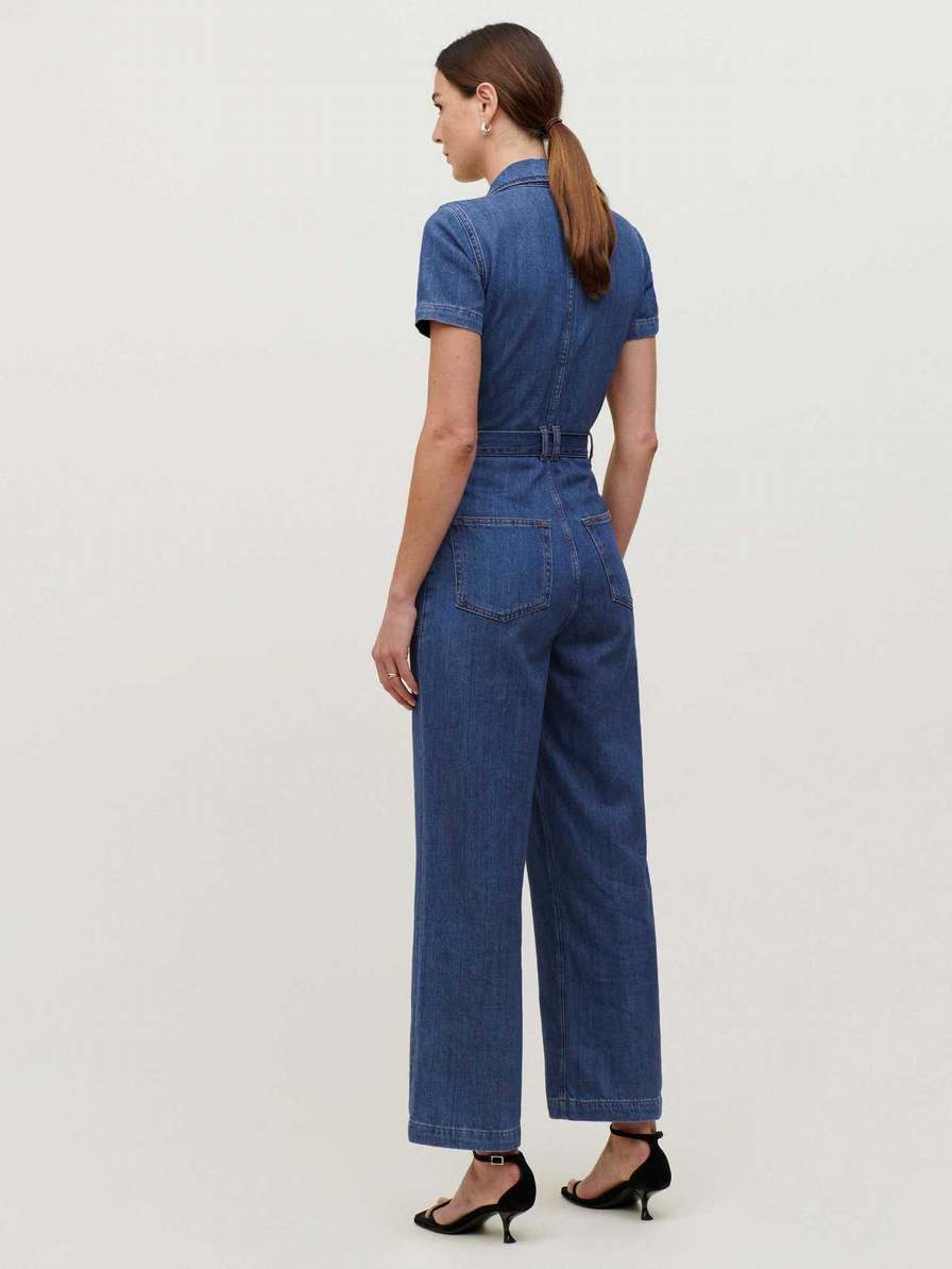 Women's Reformation Cassidy Denim Jumpsuit Blue | USA-642053