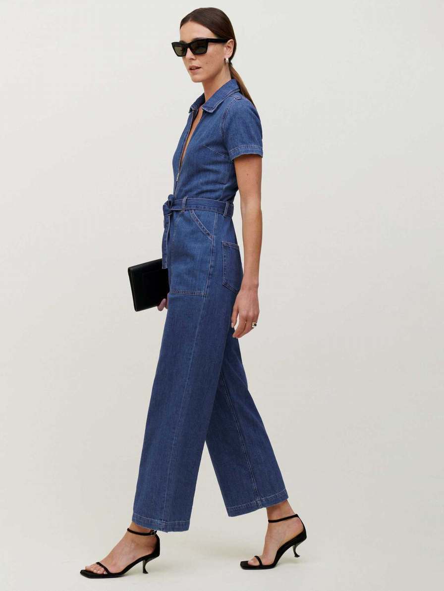 Women's Reformation Cassidy Denim Jumpsuit Blue | USA-642053