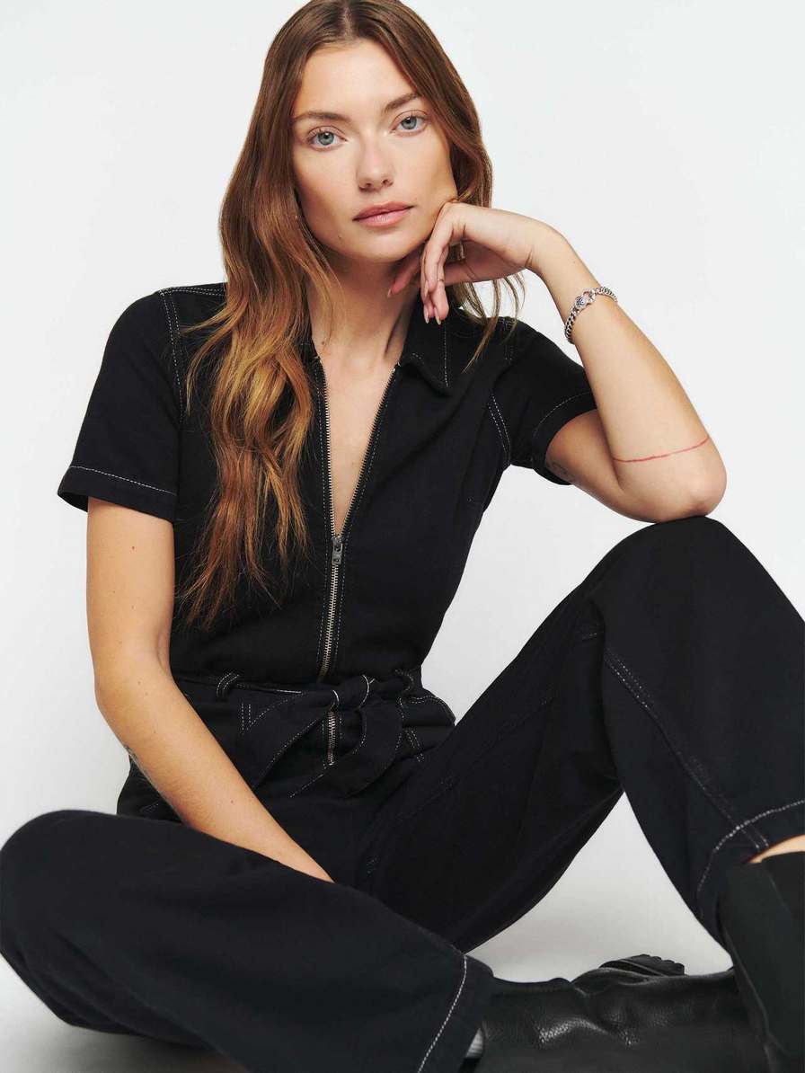 Women's Reformation Cassidy Denim Jumpsuit Black | USA-861027