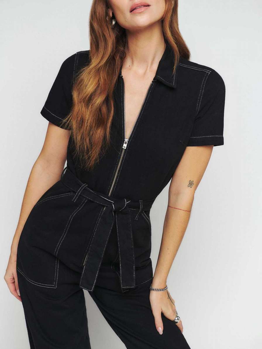 Women's Reformation Cassidy Denim Jumpsuit Black | USA-861027