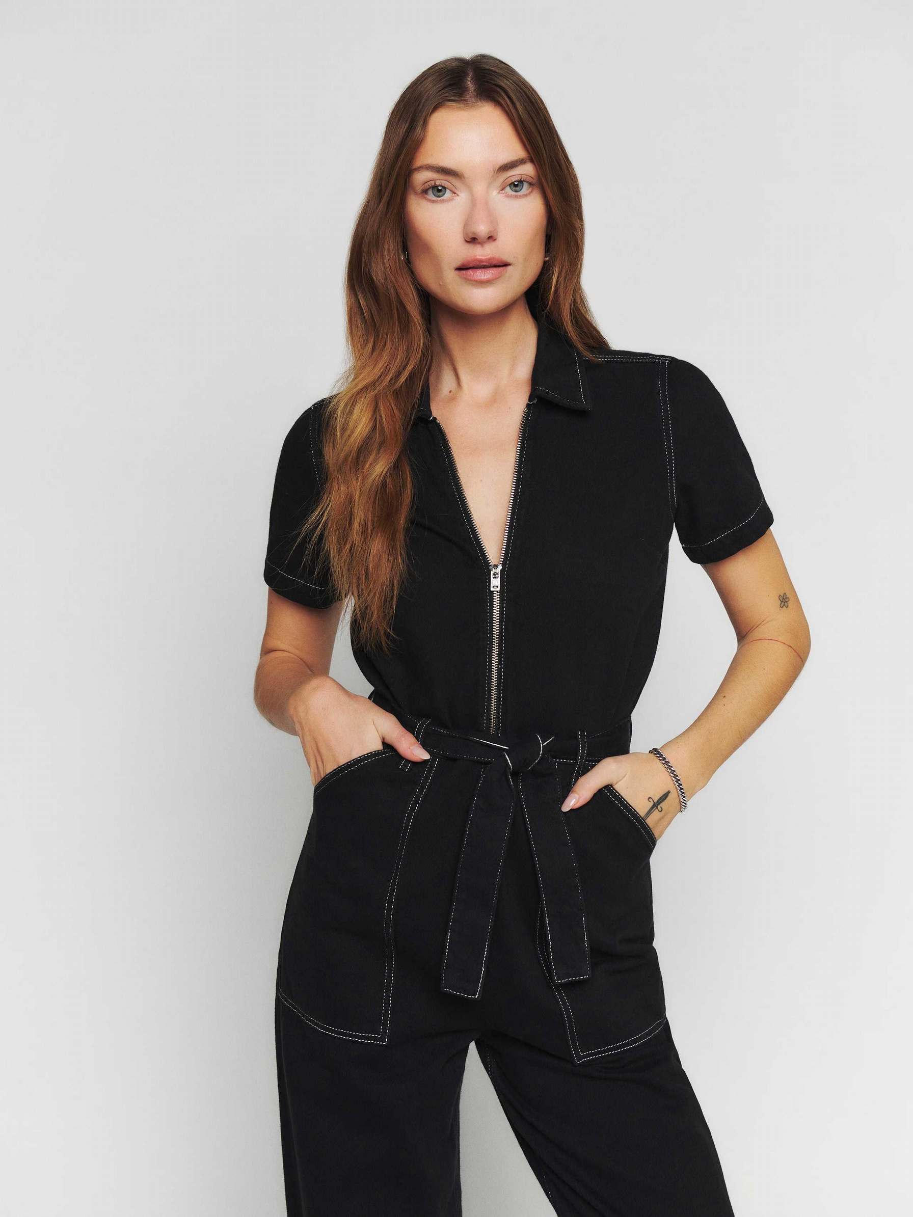 Women's Reformation Cassidy Denim Jumpsuit Black | USA-861027