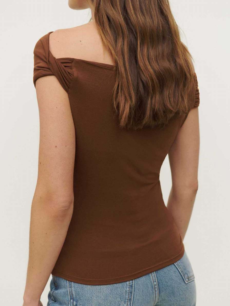 Women's Reformation Cello Knit Tops Brown | USA-4756102