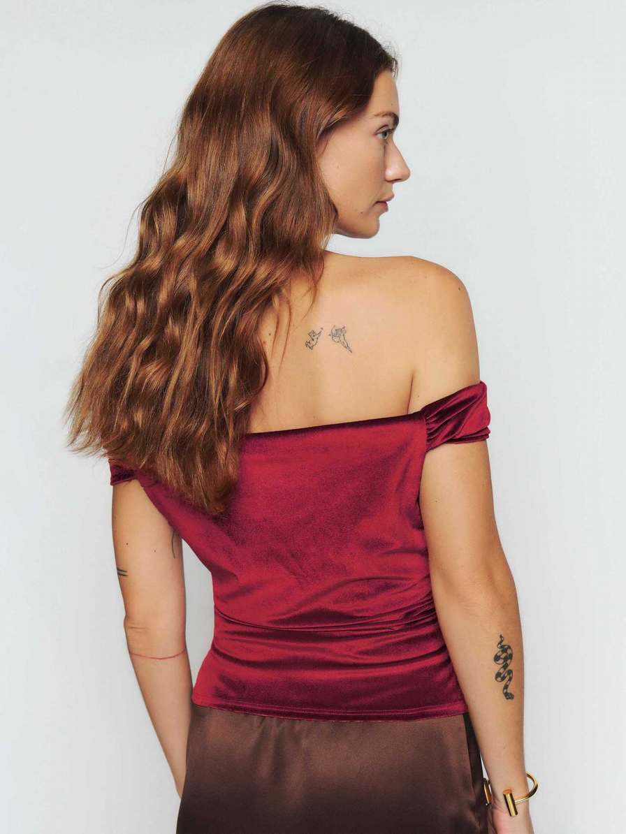 Women's Reformation Cello Knit Tops Burgundy | USA-6835471