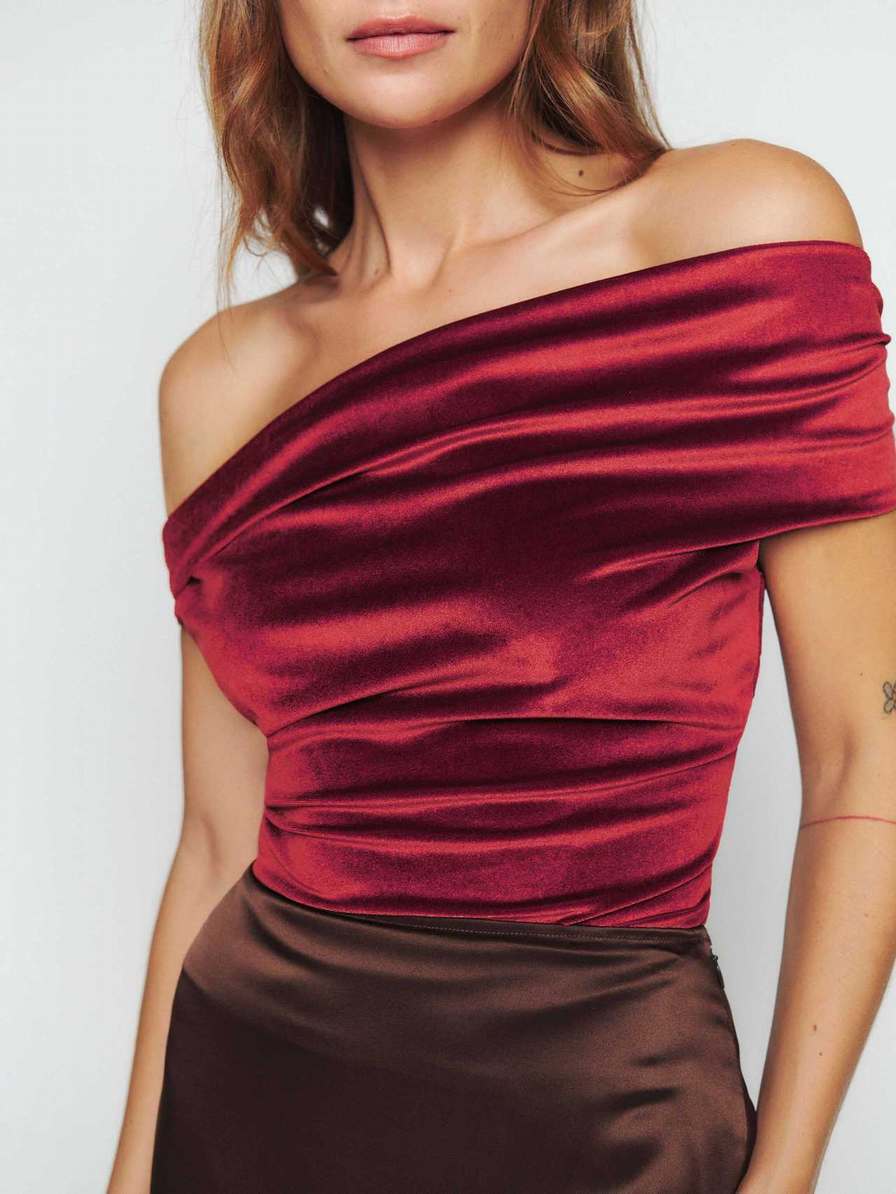 Women's Reformation Cello Knit Tops Burgundy | USA-6835471