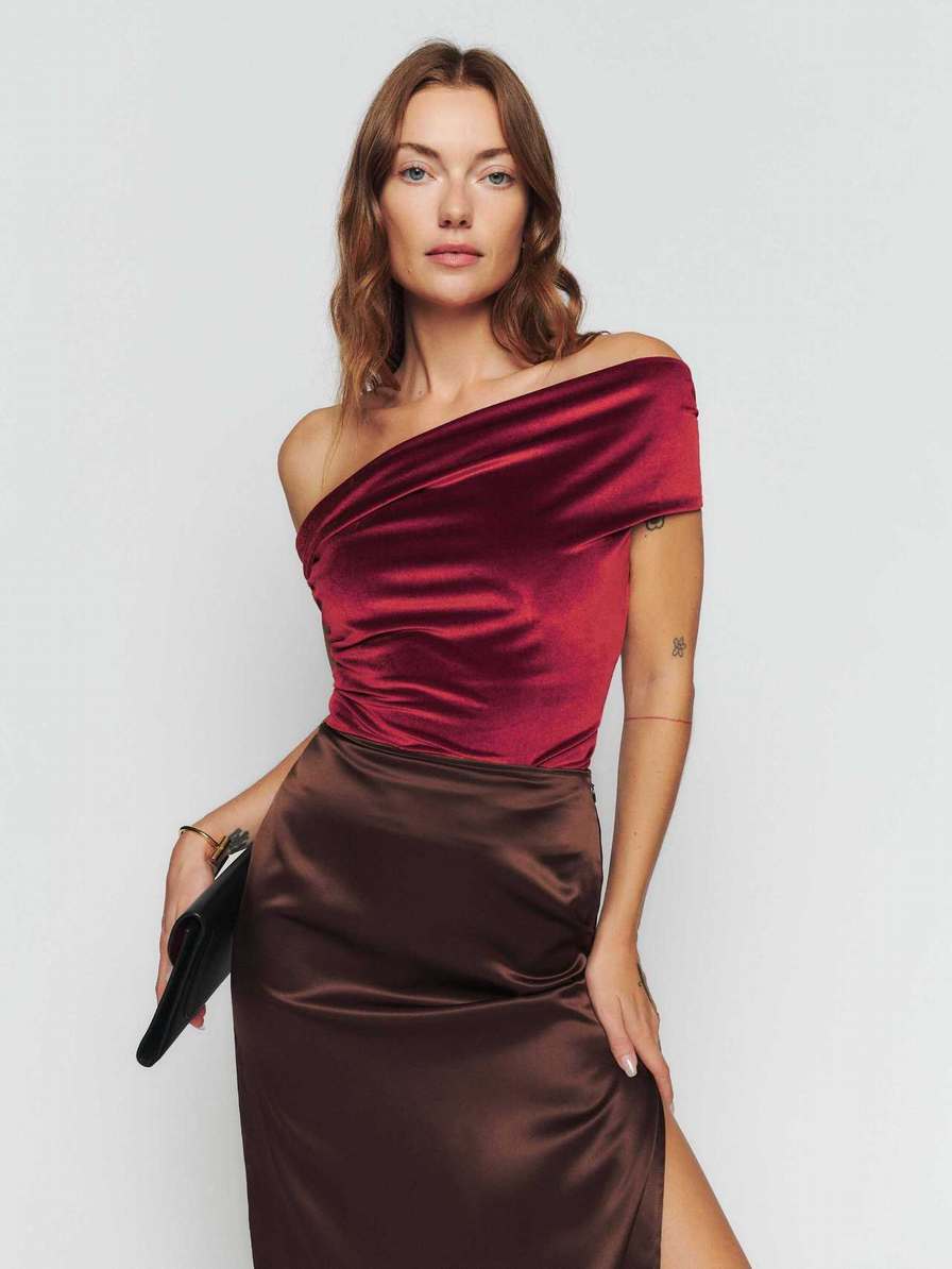 Women's Reformation Cello Knit Tops Burgundy | USA-6835471