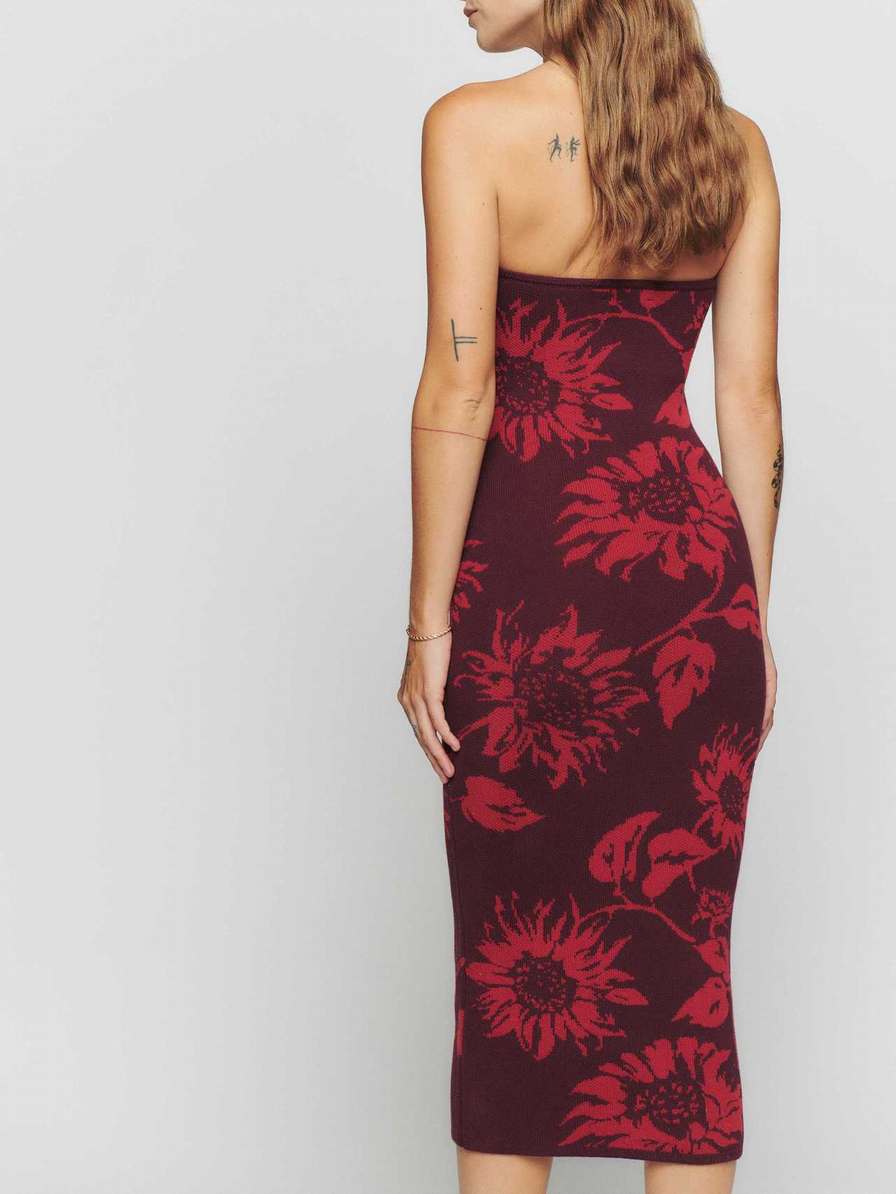 Women's Reformation Cianna Strapless Dress Burgundy | USA-6514780