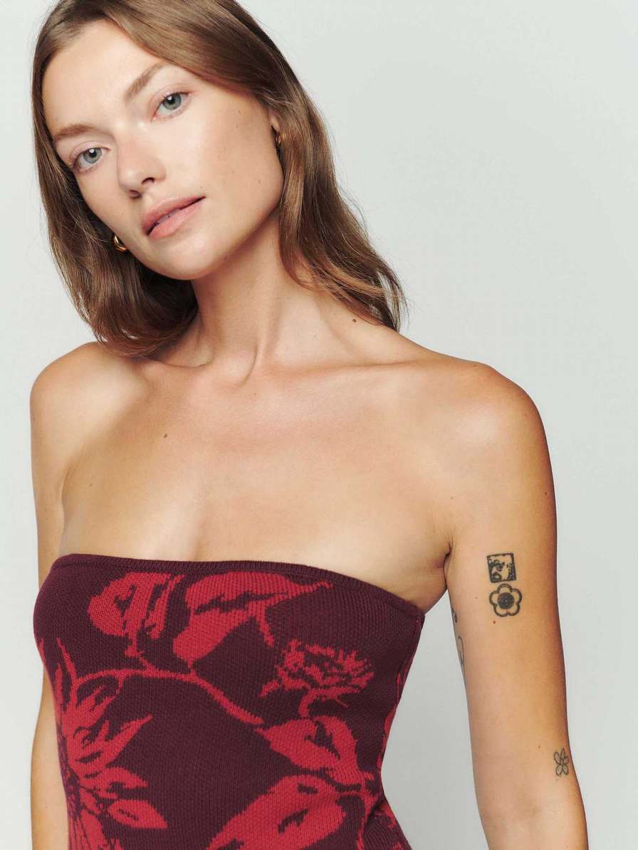 Women's Reformation Cianna Strapless Dress Burgundy | USA-6514780