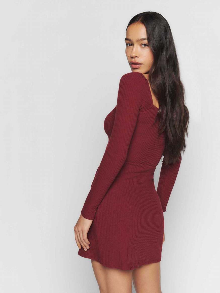 Women's Reformation Cleona Knit Dress Burgundy | USA-8460735