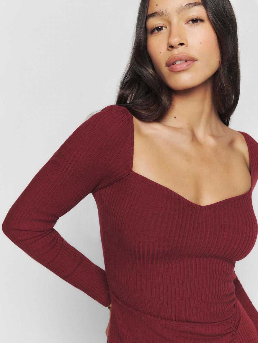 Women's Reformation Cleona Knit Dress Burgundy | USA-8460735