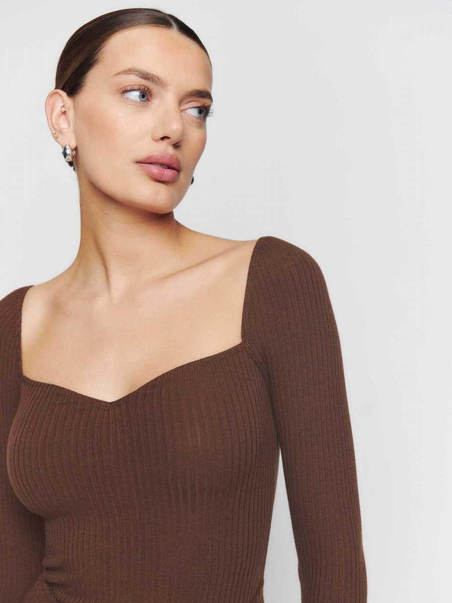 Women's Reformation Cleona Knit Dress Coffee | USA-073851