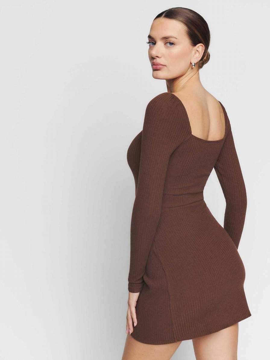 Women's Reformation Cleona Knit Dress Coffee | USA-073851