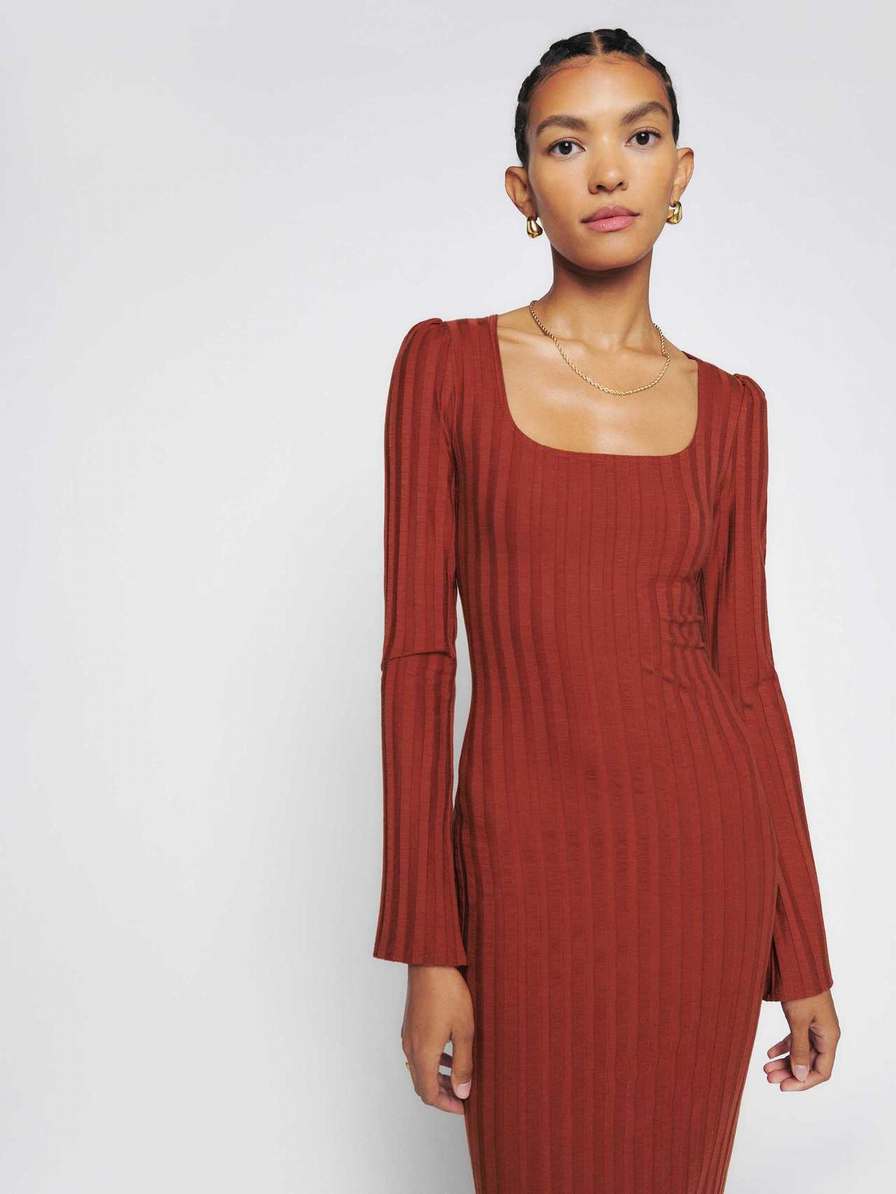 Women's Reformation Clint Knit Dress Red | USA-581403