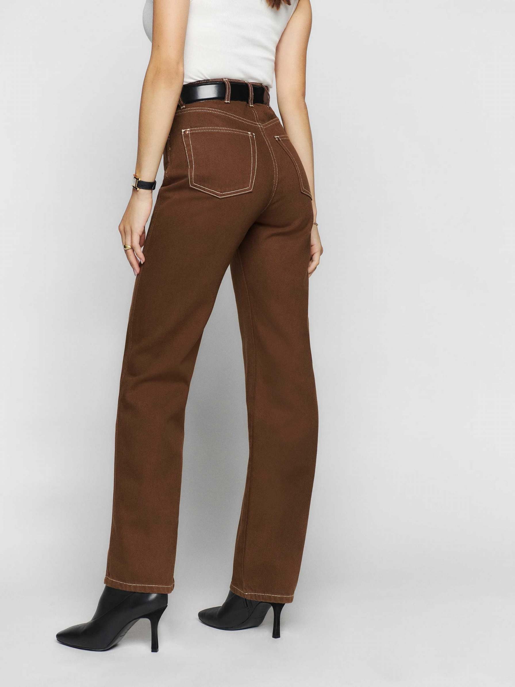 Women's Reformation Cowboy High Rise Straight Jeans Chocolate | USA-4780516