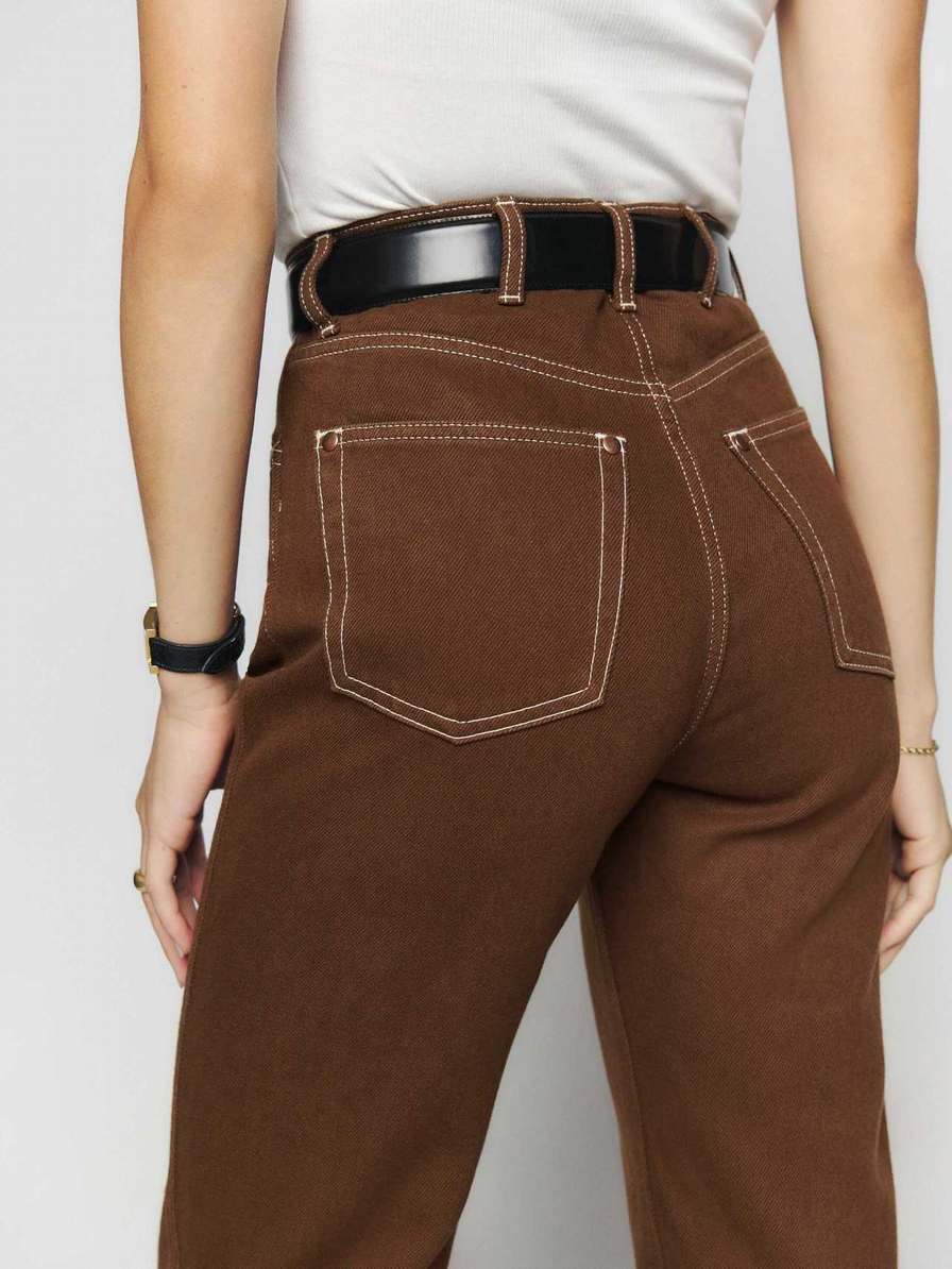 Women's Reformation Cowboy High Rise Straight Jeans Chocolate | USA-4780516