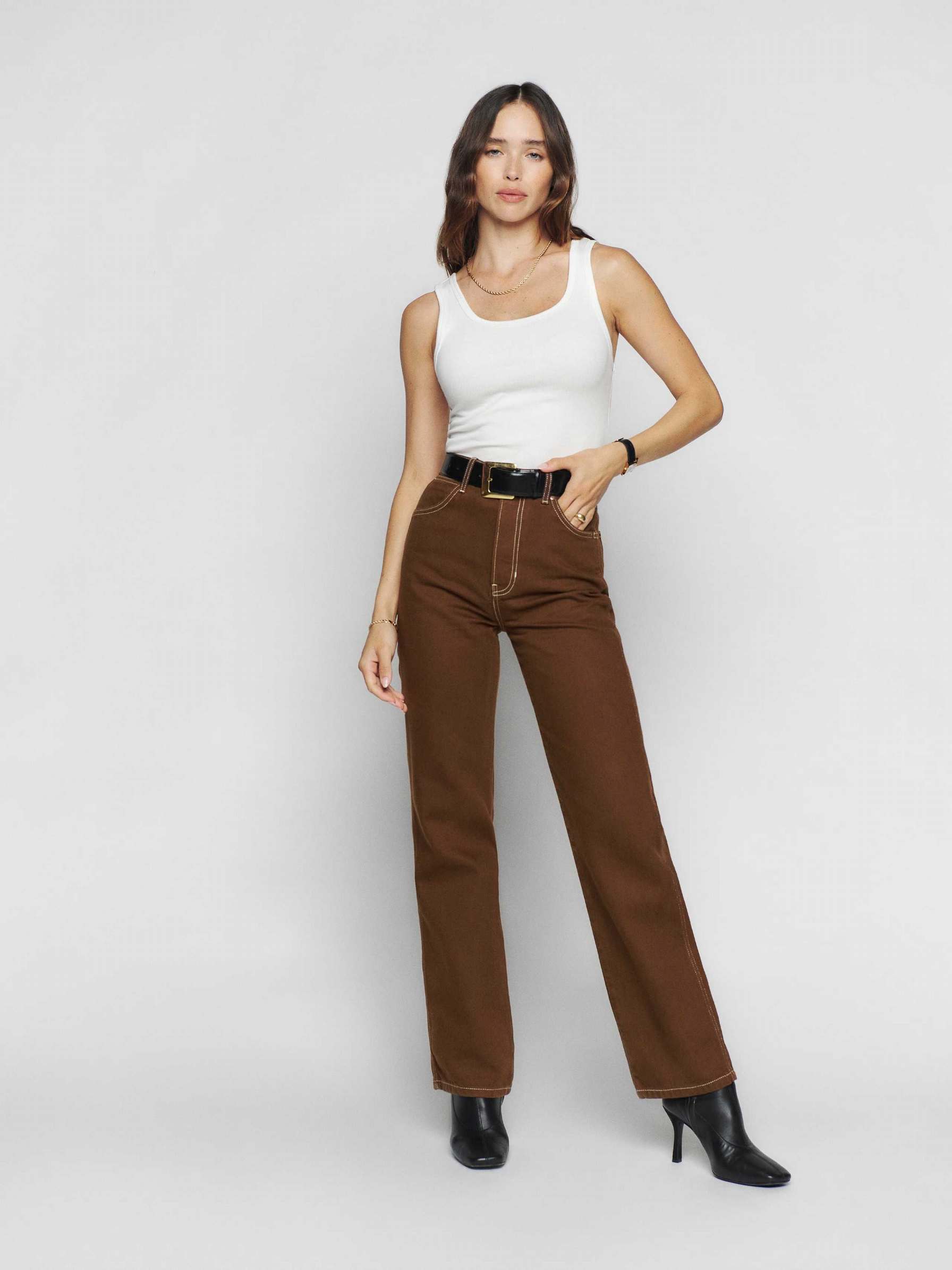 Women's Reformation Cowboy High Rise Straight Jeans Chocolate | USA-4780516