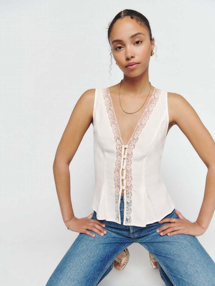 Women's Reformation Cristina Tops White | USA-082367