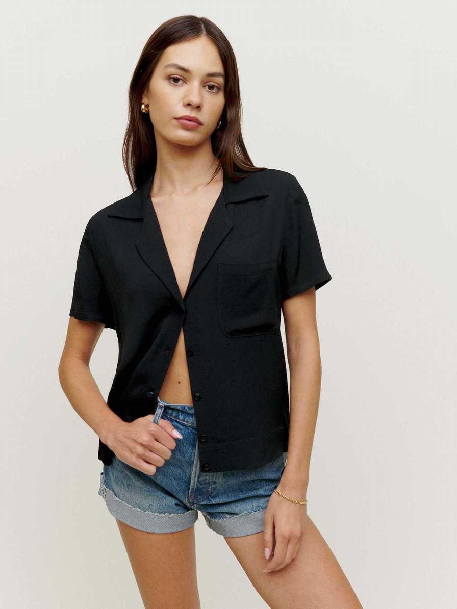 Women's Reformation Cuba Tops Black | USA-105347